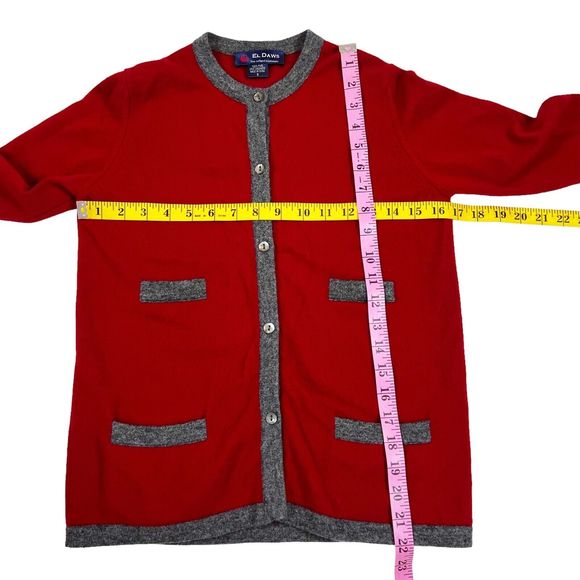 El Daws 2 ply Cashmere Cardigan Sweater Button Front Stacked Pockets Red Gray, S - Picture 6 of 8